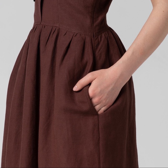 Linen brown sleeveless dress xs/s size - Picture 2 of 10